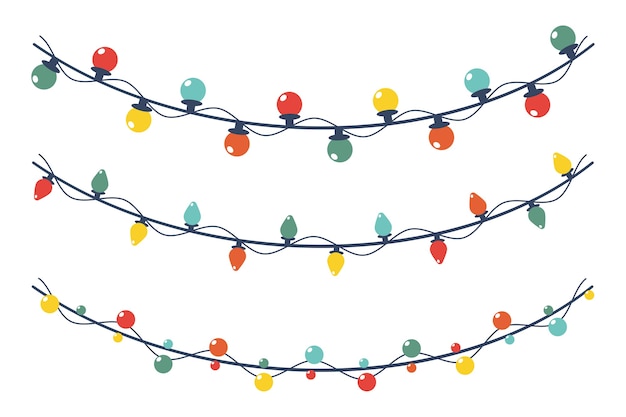 Vector christmas light garland vector cartoon set isolated on a white