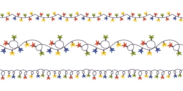 Set di ghirlande di luci natalizie cattura lo spirito natalizio luci scintillanti cornici e bordi creando un'atmosfera calda e festosa per riunioni allegre e celebrazioni gioiose illustrazione vettoriale dei cartoni animati