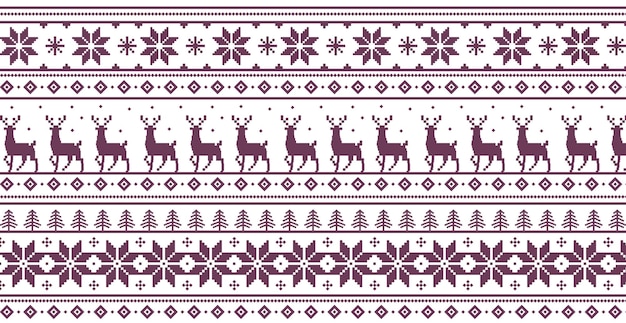 Christmas light panoramic background with drawings of deer and patterns of the holiday - vector illustration