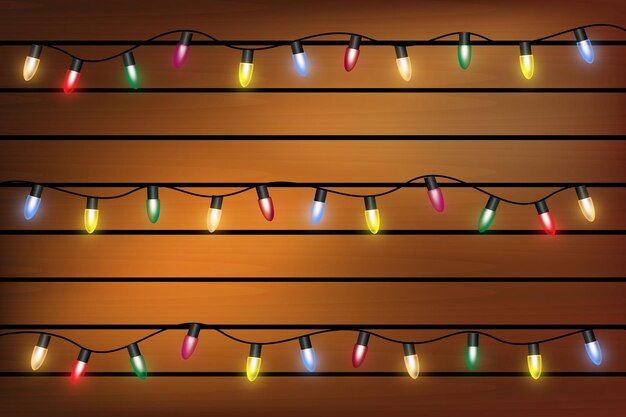 Christmas light on wooden background holiday decorations with color