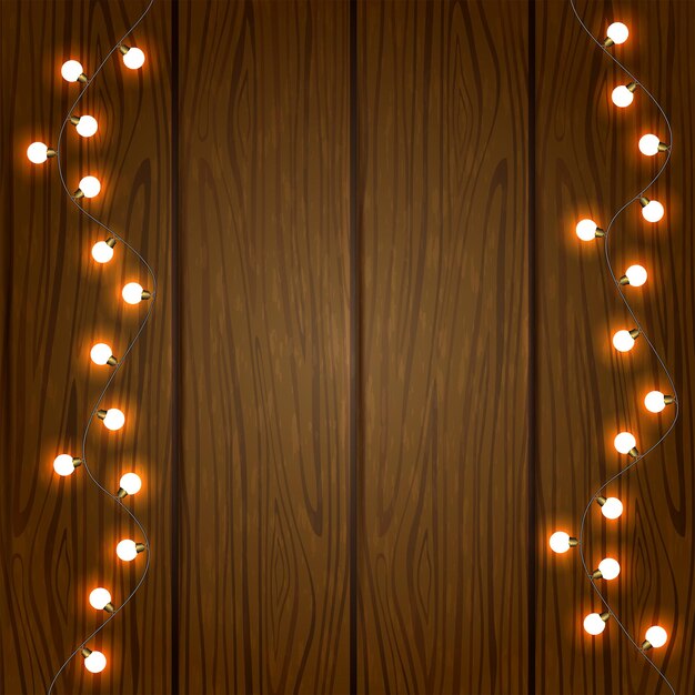 Vector christmas light on wooden background