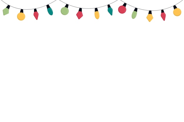 Christmas lights background with copy space Flat modern bulbs on a string for christmas and new years