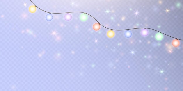 Christmas lights bright golden christmas glowing garlands with sparks and glare