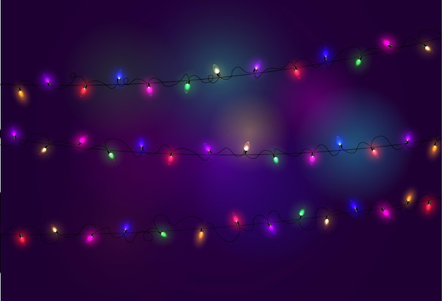 Christmas lights. Colorful bright Xmas garland.  Colors garlands, red, yellow, blue and green glow light bulbs.