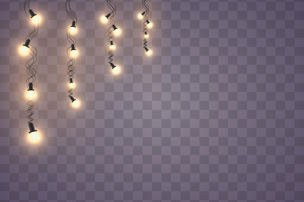 christmas lights garlands on isolated transparent background
