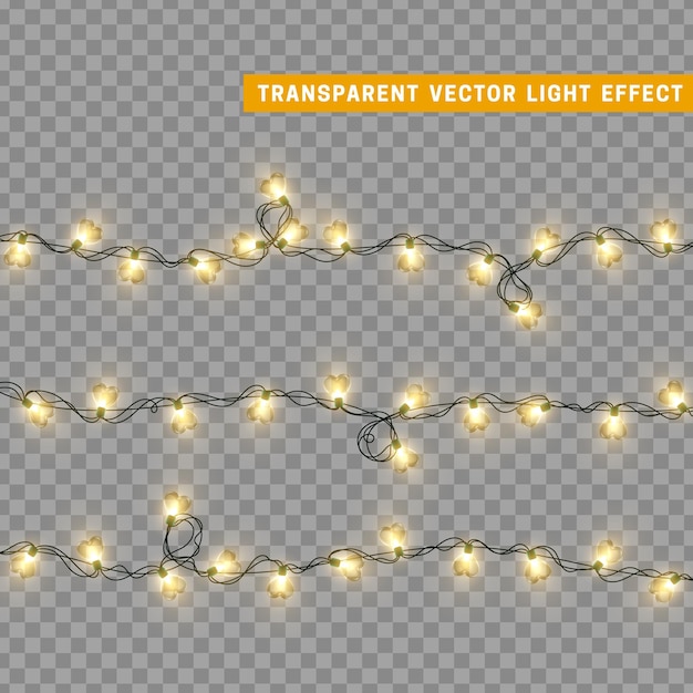 Christmas lights isolated decoration garland. Lamps shining colored Neon led bulb. Xmas holiday decor. Realistic 3d design light effect. Lamps garlands New Year decorative element. vector illustration