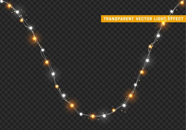 Christmas lights isolated decoration garland. Lamps shining colored Neon led bulb. Xmas holiday decor. Realistic 3d design light effect. Lamps garlands New Year decorative element. vector illustration