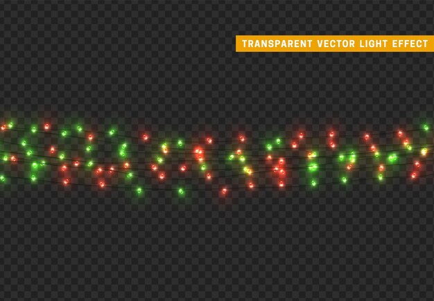 Vector christmas lights isolated decoration garland. lamps shining colored neon led bulb. xmas holiday decor. realistic 3d design light effect. lamps garlands new year decorative element. vector illustration