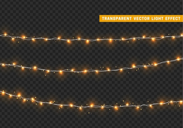 Ghirlanda della decorazione isolata luci di natale. lampade che brillano di una lampadina a led colorata al neon. decorazioni per le vacanze di natale. effetto luce di design 3d realistico. ghirlande di lampade elemento decorativo di capodanno. illustrazione vettoriale