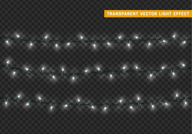 Christmas lights isolated decoration garland. Lamps shining colored Neon led bulb. Xmas holiday decor. Realistic 3d design light effect. Lamps garlands New Year decorative element. vector illustration