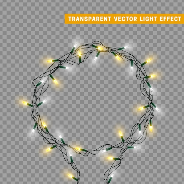 Christmas lights isolated decoration garland. Lamps shining colored Neon led bulb. Xmas holiday decor. Realistic 3d design light effect. Lamps garlands New Year decorative element. vector illustration