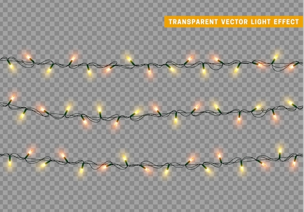 Christmas lights isolated decoration garland. Lamps shining colored Neon led bulb. Xmas holiday decor. Realistic 3d design light effect. Lamps garlands New Year decorative element. vector illustration