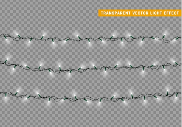 Рождественские огни изолировали гирлянду украшения. лампы сияют цветными неоновыми светодиодными лампами. рождественский праздничный декор. реалистичный 3d-дизайн светового эффекта. светильники гирлянды новогодний декоративный элемент. векторная иллюстрация