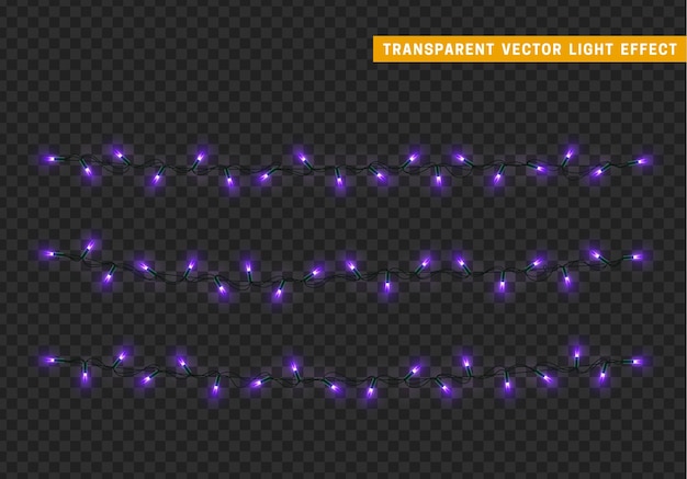 Рождественские огни изолировали гирлянду украшения. Лампы сияют цветными неоновыми светодиодными лампами. Рождественский праздничный декор. Реалистичный 3D-дизайн светового эффекта. Светильники гирлянды новогодний декоративный элемент. векторная иллюстрация