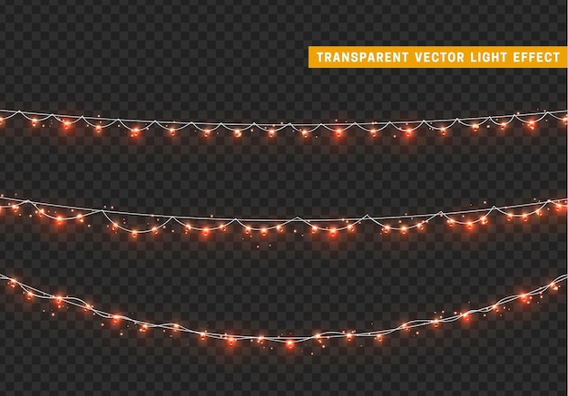 Christmas lights isolated realistic design elements. Xmas glowing lights. Christmas decorations garlands. Vector illustration