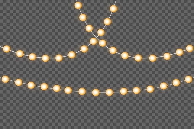Рождественские огни изолированы на прозрачном фоне для открыток, баннеров, плакатов, веб-дизайна