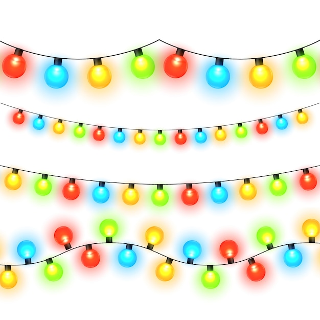 Christmas lights isolated on transparent background. colorful bright xmas garland. vector template