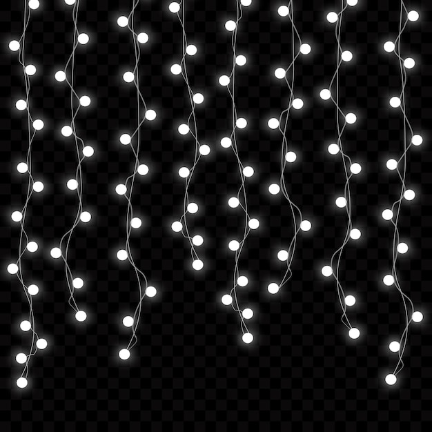 Christmas lights isolated on transparent background. Garlands for cards, banners, posters, web design. Set of golden xmas glowing garland Led neon lamp Vector illustration