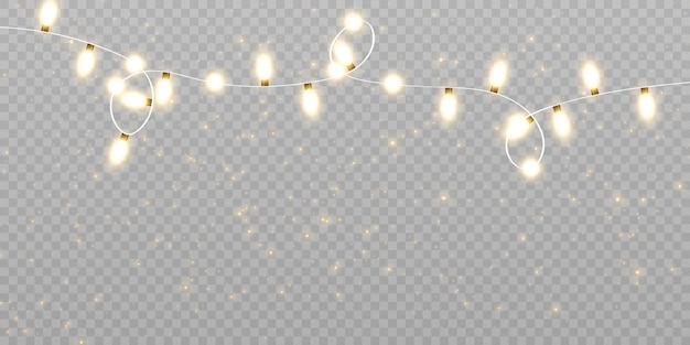 christmas lights isolated on transparent background golden christmas glowing garlands with sparks