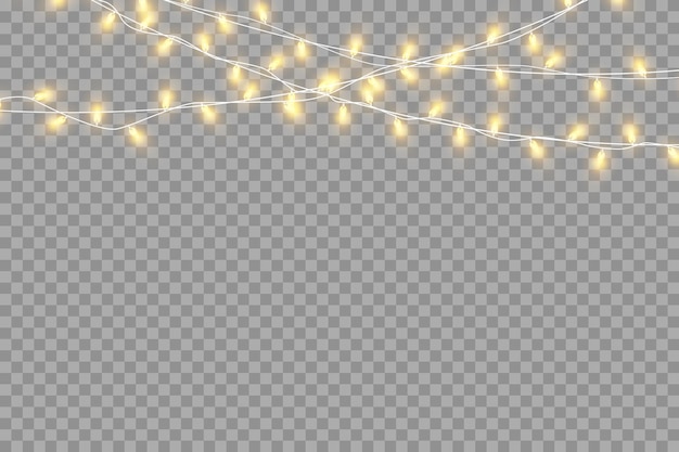 christmas lights isolated on transparent background set of golden christmas glowing garlands vector illustration
