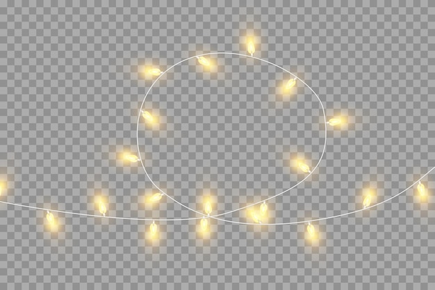 Christmas lights isolated on transparent background set of golden christmas glowing garlands vector illustration