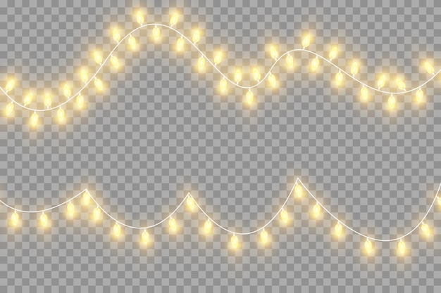 christmas lights isolated on transparent background set of golden christmas glowing garlands vector illustration
