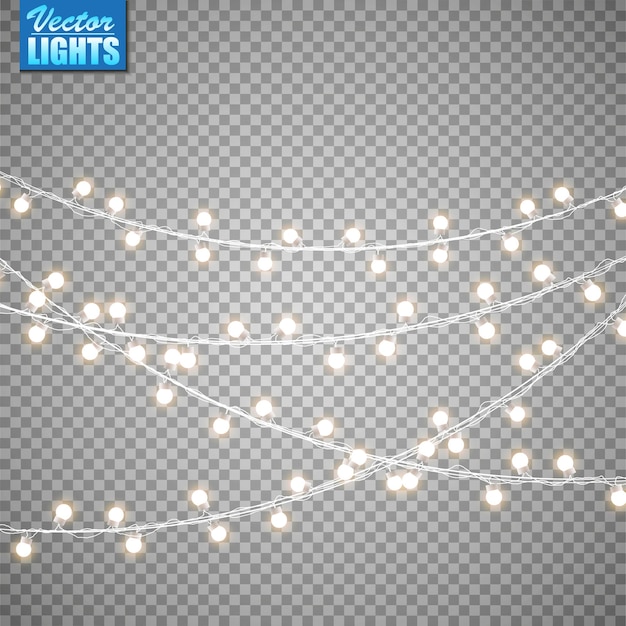 Vector christmas lights isolated on transparent background. set of golden xmas glowing garland. vector illustration. eps10