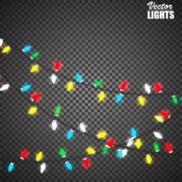 Christmas lights isolated on transparent background set of golden xmas glowing garland vector illustration