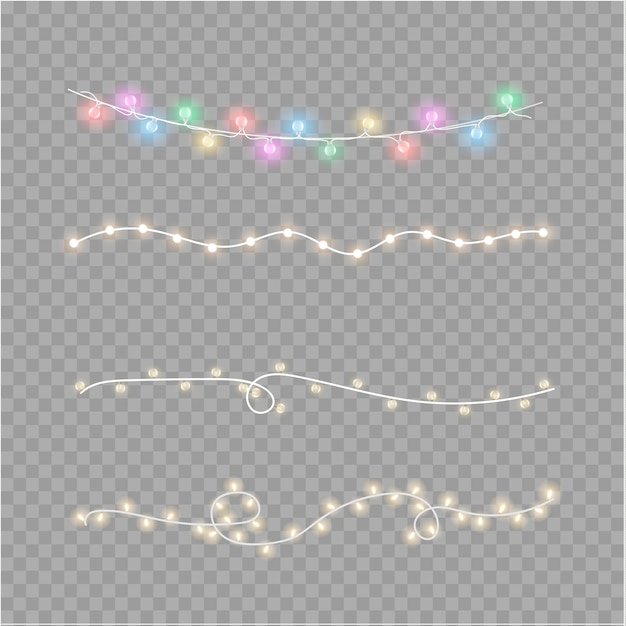 Christmas lights isolated on transparent background. xmas glowing garland. vector illustration