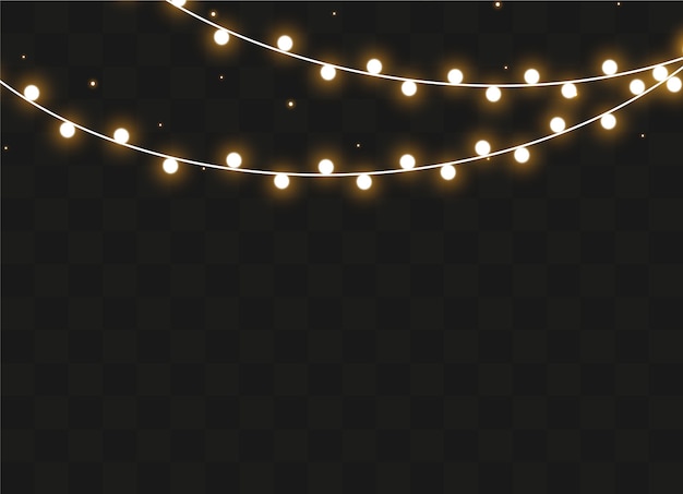 Christmas lights isolated on transparent background. xmas glowing garland.