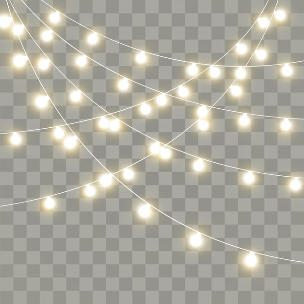 Christmas lights isolated on transparent background.  