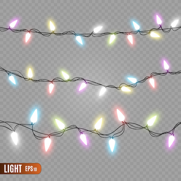 Christmas lights isolated on transparent background.