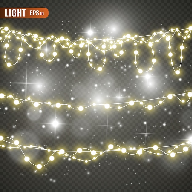 Vector christmas lights isolated on transparent background.