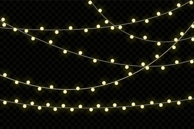 Christmas lights isolated on transparent background.