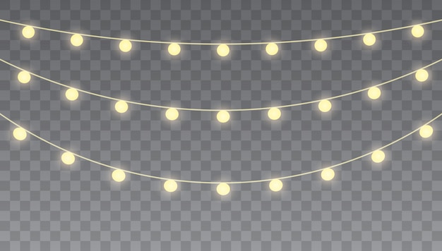 Christmas lights isolated on transparent . set of garlands, festive decorations. for cards, banners, posters, web design.