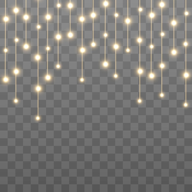 クリスマス ライト、電球、輝く花輪の文字列、新年のパーティー ライト、ベクトル png