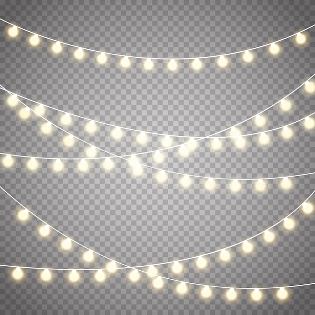 Christmas lights set. vector new year decorate garland with glowing light bulbs.