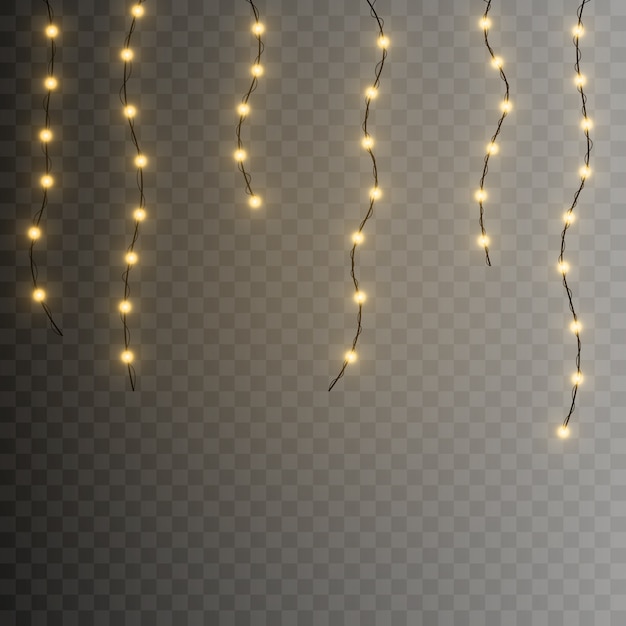 Vector christmas lights.  string with glowing light bulbs.