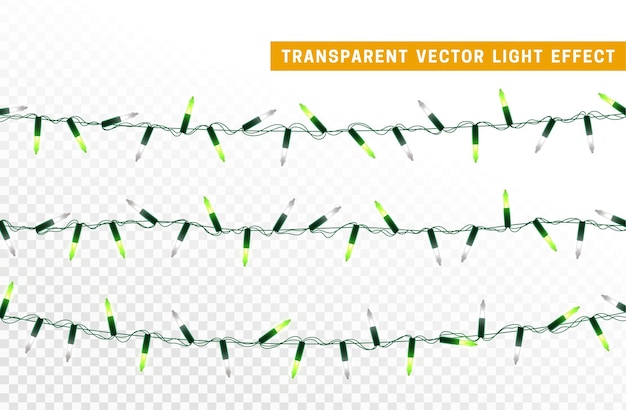 벡터 크리스마스 조명, 크리스마스 장식 빛나는 초록색과  ⁇ 색의 꽃걸이.