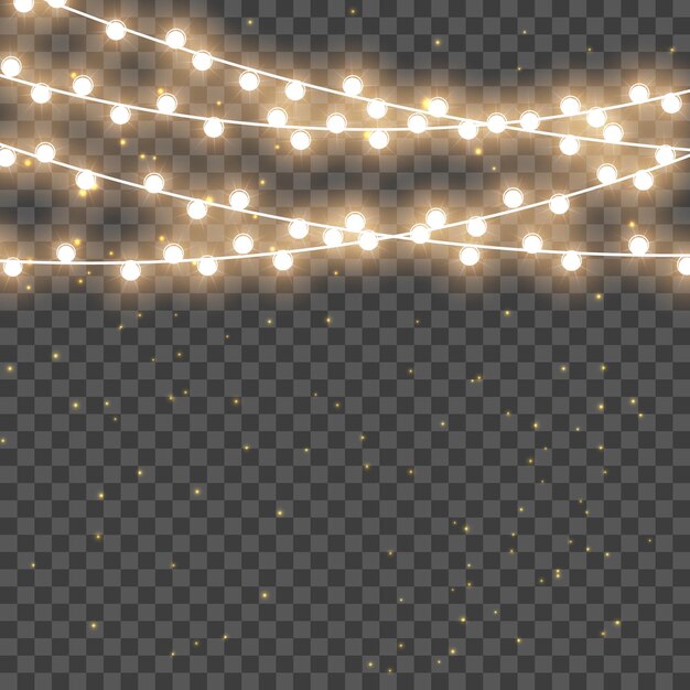 Vector christmas lights xmas garlands glowing light for holiday greeting card design garlands christmas