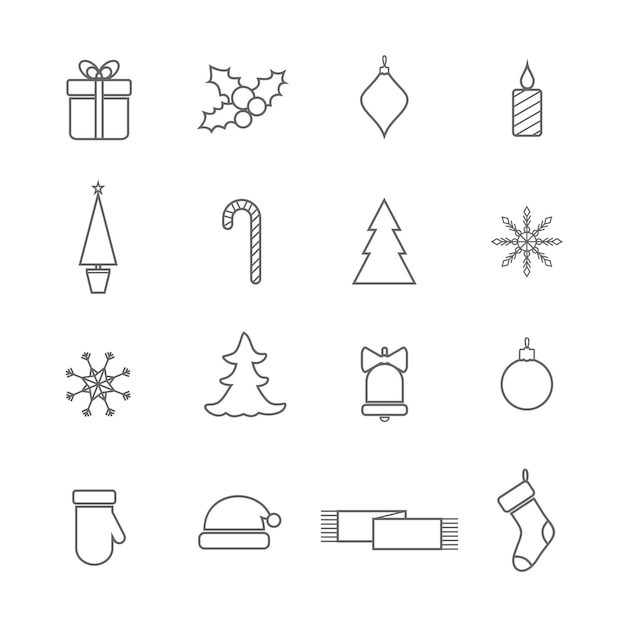 Christmas line art symbols set