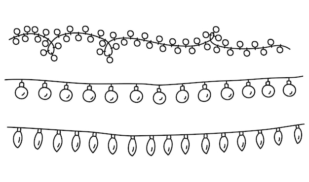 Vettore degli elementi della linea di natale, vettore delle luci di natale, elementi minimalisti del nuovo anno, linea art