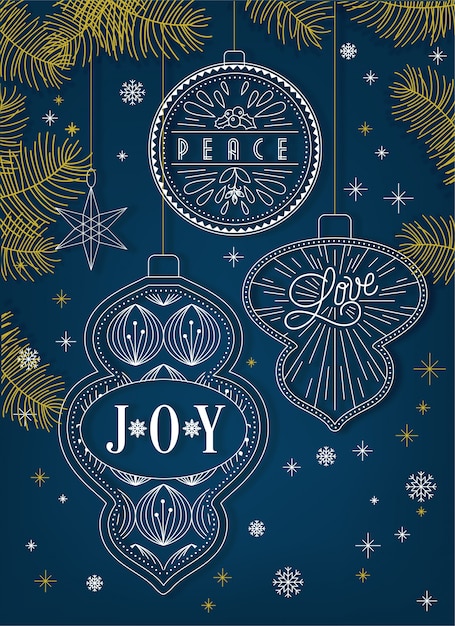 Vector christmas linear background with elements