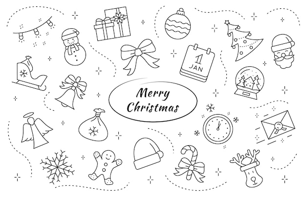 Vector christmas linear vector objects and elements set simple line signs