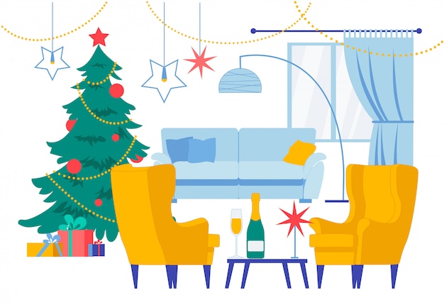 Vector christmas living room home interior illustration