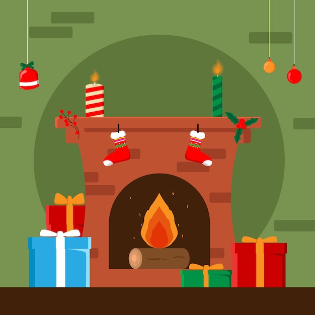 Vector christmas living room with flat design