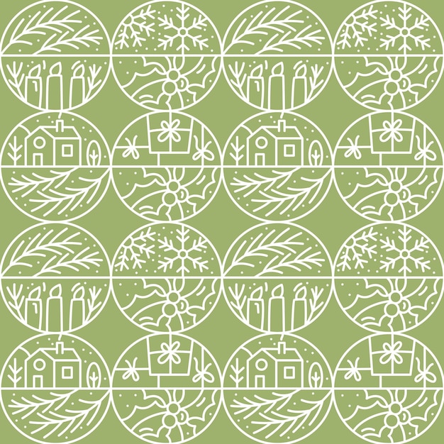 크리스마스 로고 출현 원활한 패턴 눈송이 선물 상자 집 화환 양말과 녹색에 나무