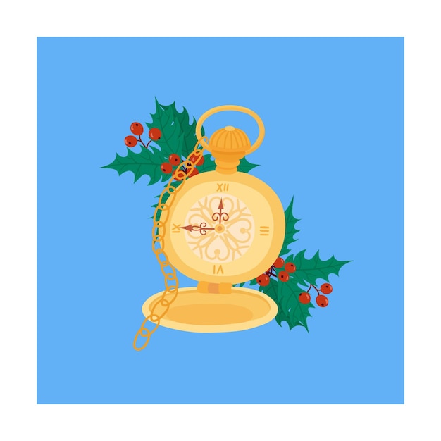 벡터 체인 및 홀리 벡터에 크리스마스 마법의 시간 레트로 시계