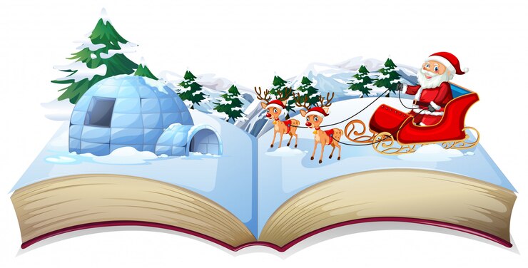 Vector christmas magical book open with santa
