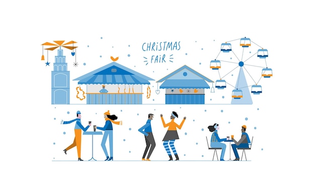 Christmas market vector hand drawn illustration